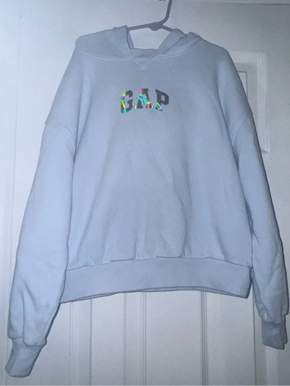 Gap Kids Girls Holographic Logo Pullover Hoodie Light Blue Size 10